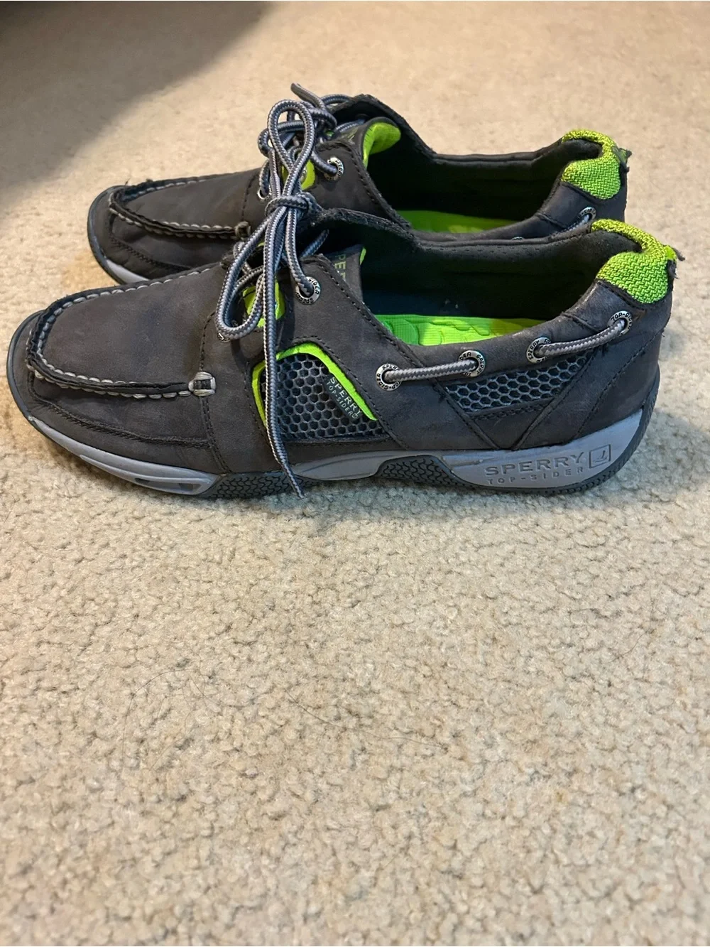 Sperry Gray & Neon Green Boat top sider Shoes